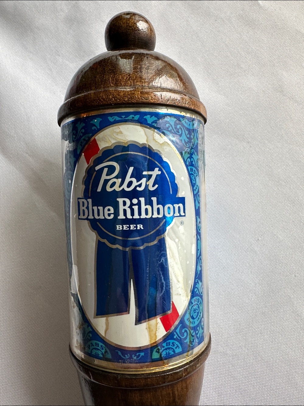 Pabst Blue Ribbon Wooden Tap Handle - Blue Ribbon Graphic Breweriana 1970's - Picture 11 of 12